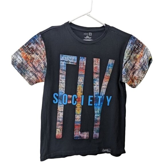 Fly Society Mens Medium Black With Graphic on Front and Sleeves - Picture 1 of 5